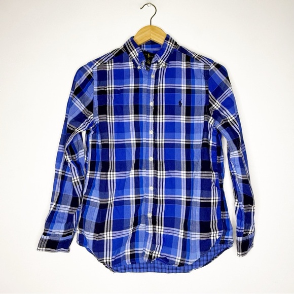 Ralph Lauren Blue Plaid Boys Long Sleeve Shirt Size Large 14/16 - Picture 1 of 5